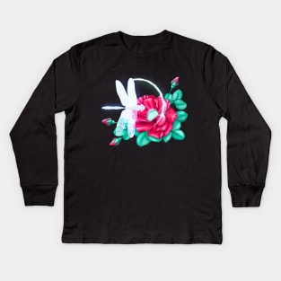 Full bloom | Dragonfly loves roses Kids Long Sleeve T-Shirt